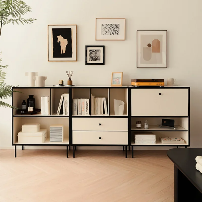Cream style combination solid wood bookcase French home living room display case Magazine cabinet against the wall Storage locke