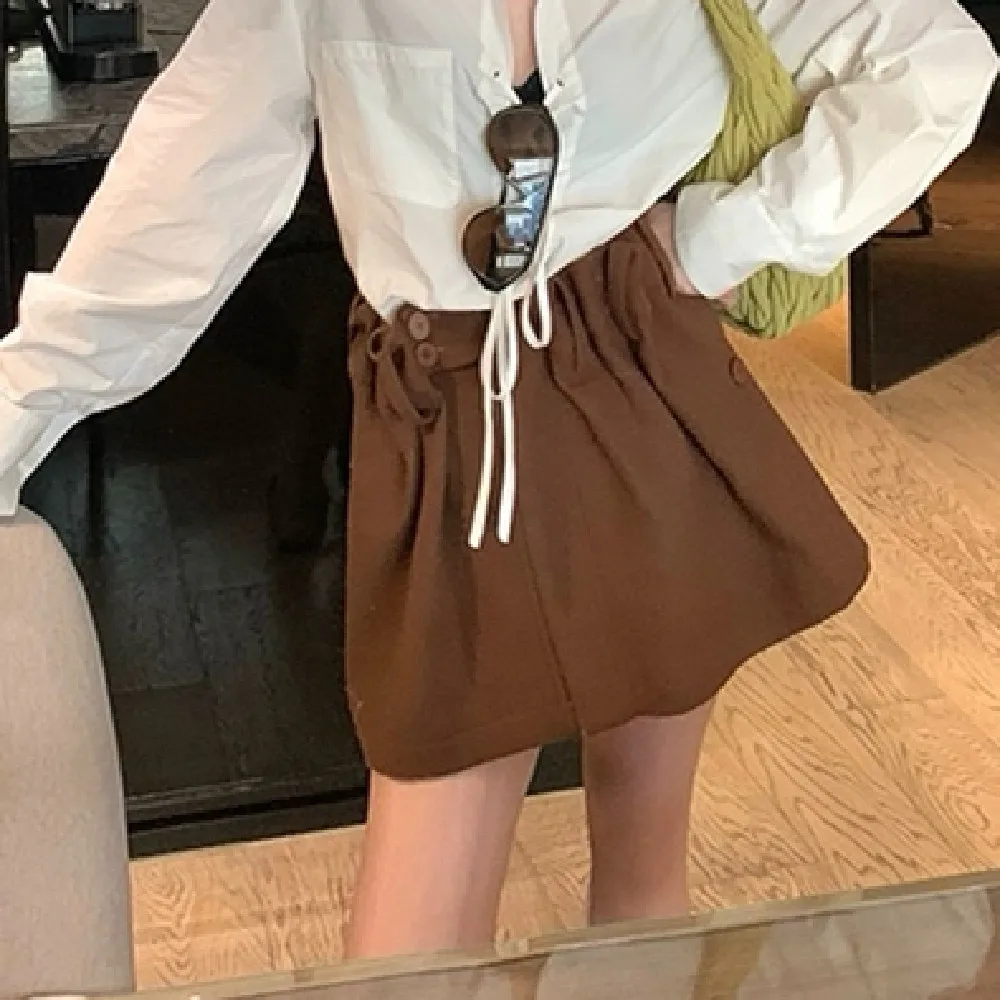 New Autumn Winter Coffee Soft Wool Blend Mini Skirt Women Ruched High Waist A-line Short Skater Party Femme Skirts
