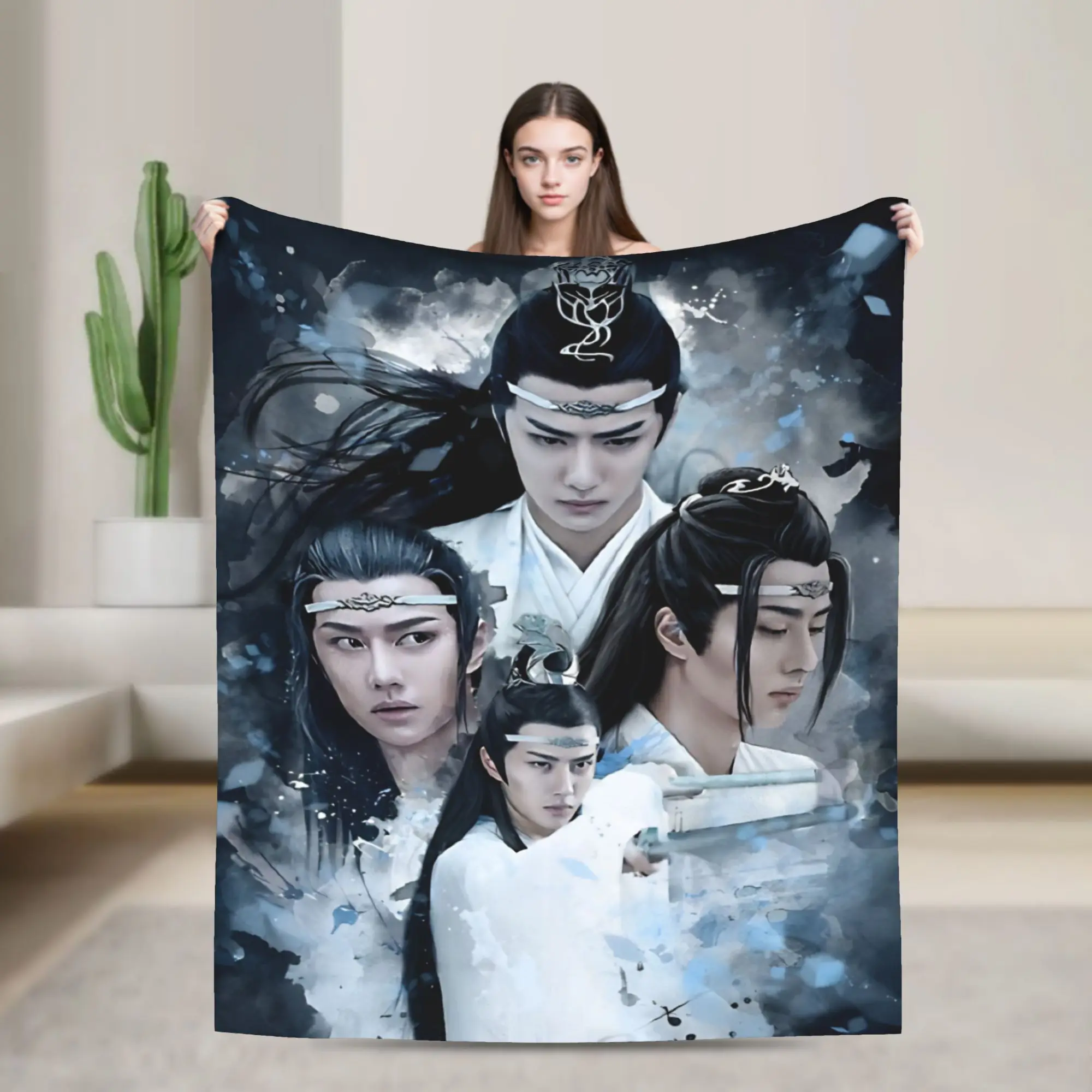 WangXian Bunny Mo Dao Zu Shi The Untamed Flannel Blanket Warm Soft Throw Blanket for Bedroom Picnic Bedspread Sofa Bed Cover