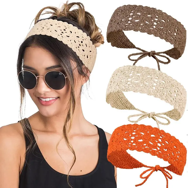 3 unids/set diadema de ganchillo de Color sólido bandas para el cabello de algodón tejidas diadema trenzada de aro para niñas adultas sombreros de Festival