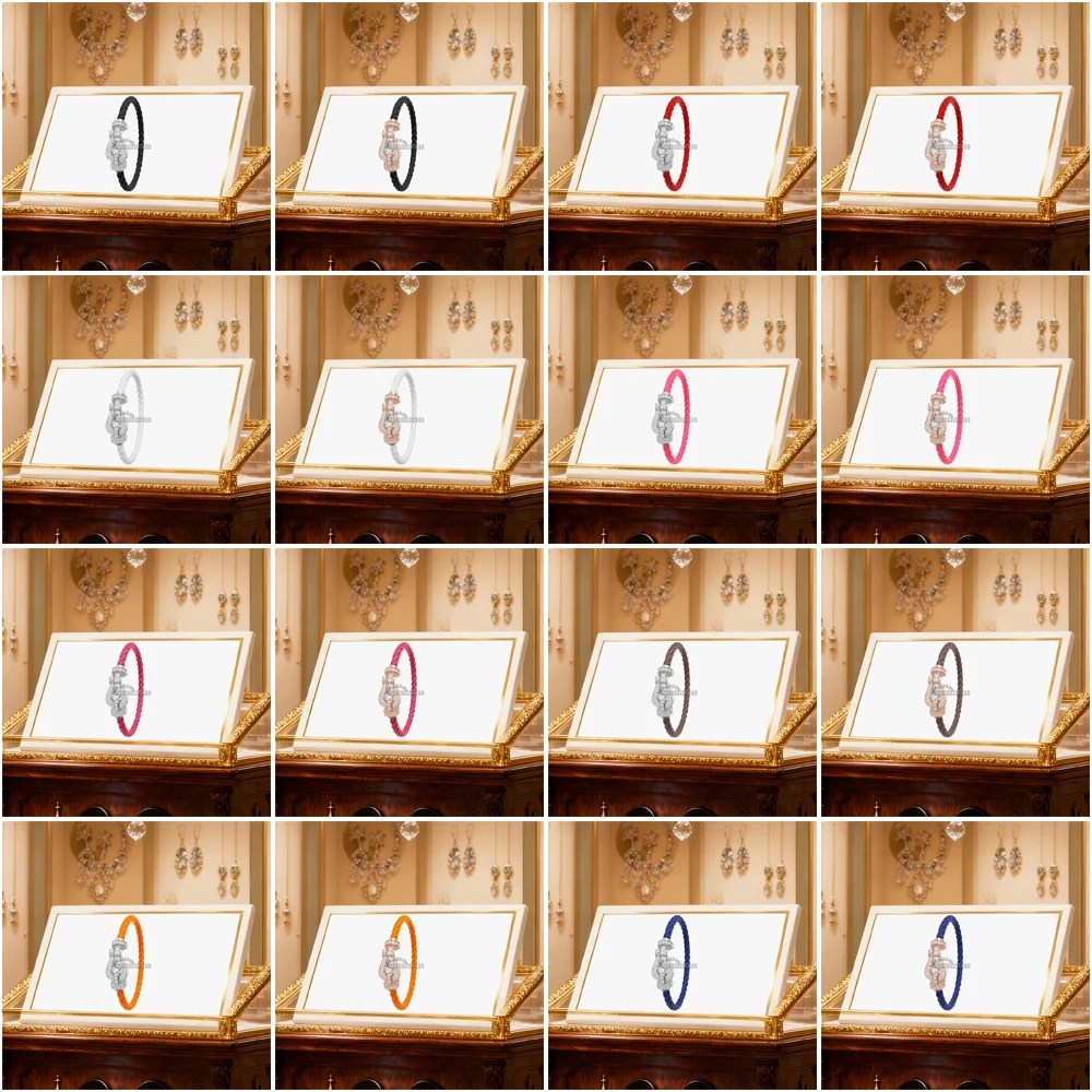 

Gryan 2025New 925 Silver Large Full Zircon Horseshoe Black Nylon Bracelet Female Daily Wear Party Gifts Luxurious Couple Jewelry