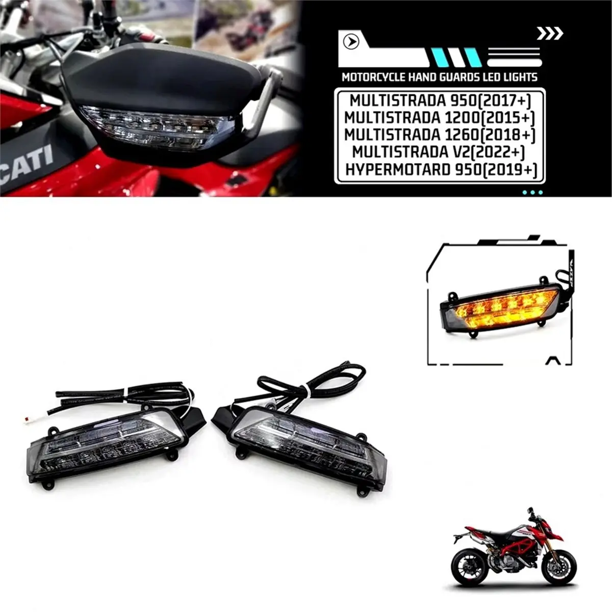 #52P (Black)Motorcycle Hand Guard Light for Ducati Multistrada 950 1200 1260,Automotive Parts & Accessories