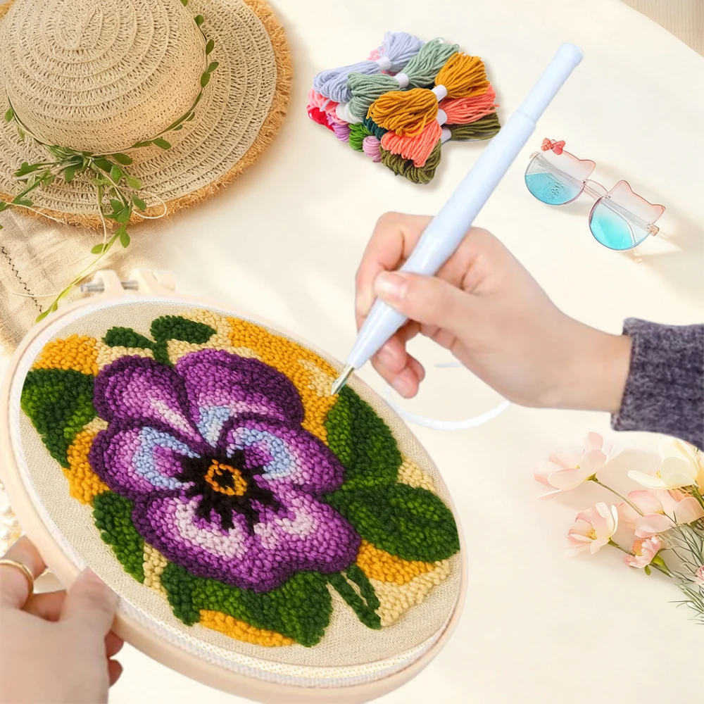 Punch Needle Embroidery Kits For Adults Butterfly Flower DIY Craft Yarns Embroidery Set for Beginner Cross Stitch Home Painting