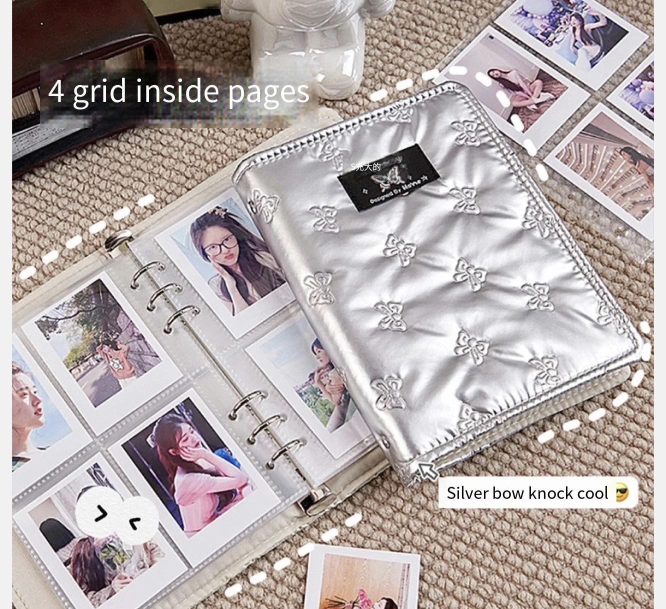 Kawaii laser Ballet bow Kpop Photocards Binder INS Girl Korean cloth cover Idol Photo Collection Book Album Storage Book Journal