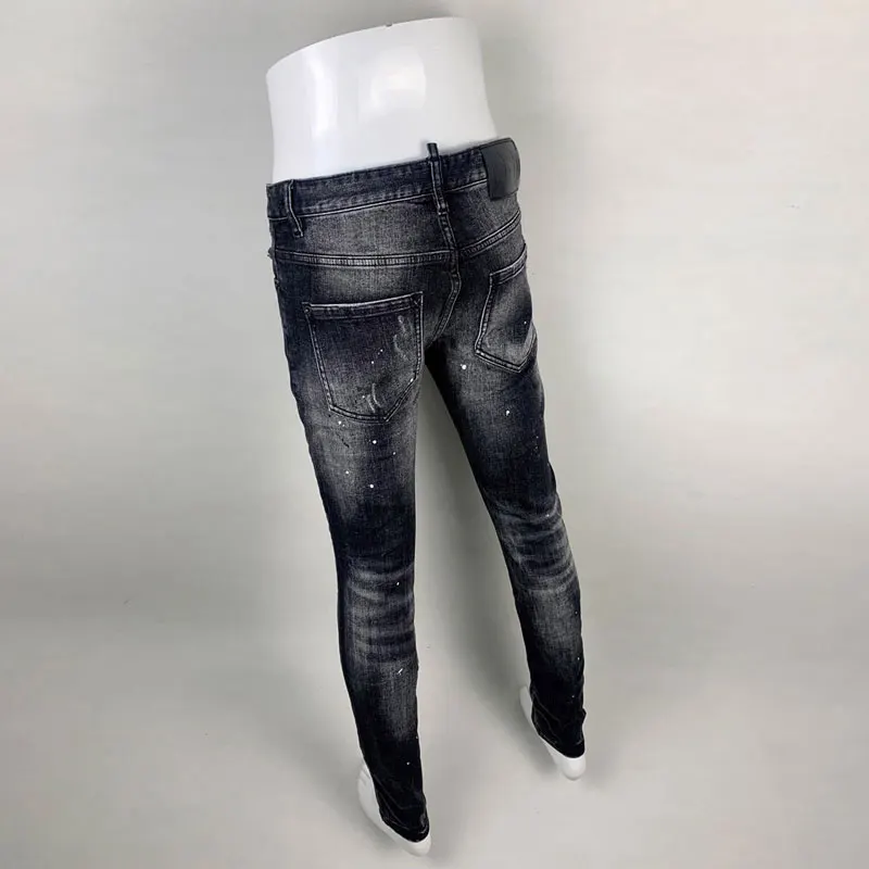 Street Fashion Men Jeans Retro Black Gray Elastic Slim Ripped Jeans Men High Quality Brand Designer Vintage Denim Pants Hombre