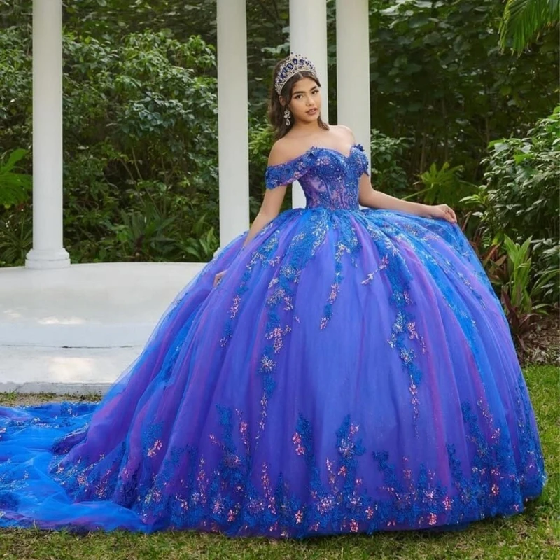 

Королевское синее платье Quinceanera для Sweet 16, расшитое блестками, аппликация, кружево, бисер, тюль, выпускной, вечеринка, день рождения, Dre Vetido De 15