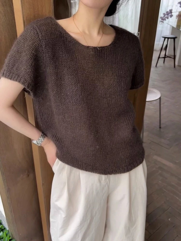 

Korean Style Short Soft Mohair Short Sleeve Knitwear Women Early Autumn New Design Sensation Elegant Top