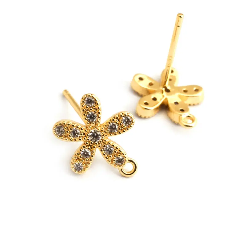 18K Gold Color Brass Zircon Flower Stud Earrings Pins Earrings High Quality Diy Jewelry Making Earrings Accessories for Women
