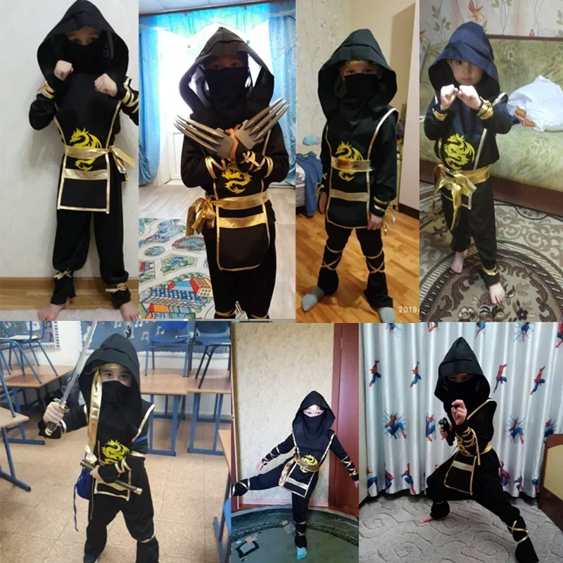 Deluxe Ninja Costume for Kids Black Ninja Costume  for Boys Halloween Ninja Costume Dress Up with Plastic Accessories