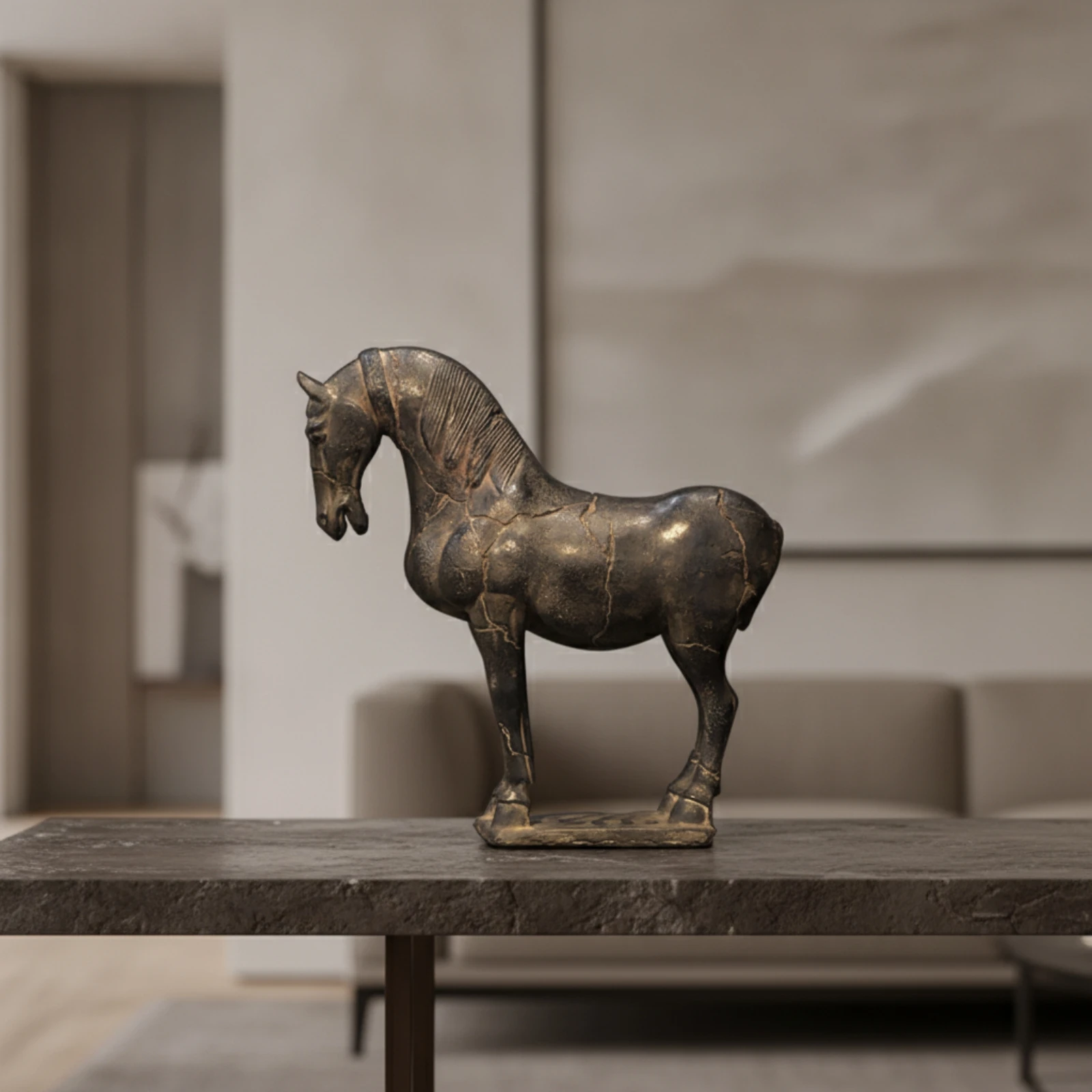 Horse Statue with Base Distressed Horse Sculpture Figurine Rustic Decor Resin for Decorators, Living Room, Entryway