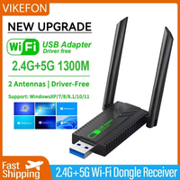 VIKEFON 1300Mbps WiFi USB Adapter Dual Band 2.4G+5Ghz Wi-Fi Dongle Receiver USB3.0 High-Speed Wireless Network Card Driver Free