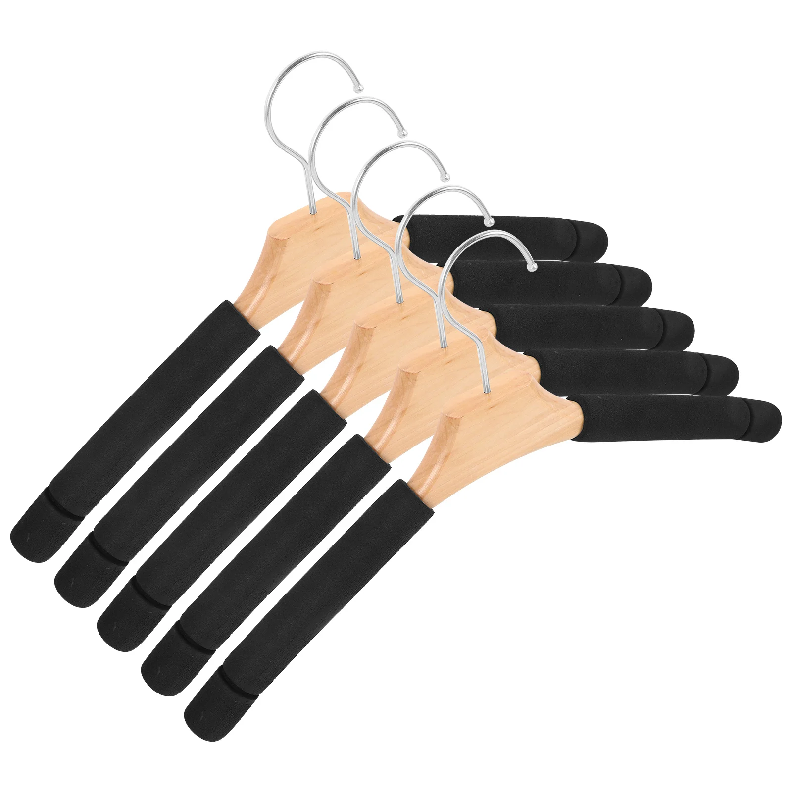 

5pcs Solid Wood Hangers Extra Wide Nonslip Padded Clothes Sponge Home Black Round Hook for Sweaters Dresses Coats