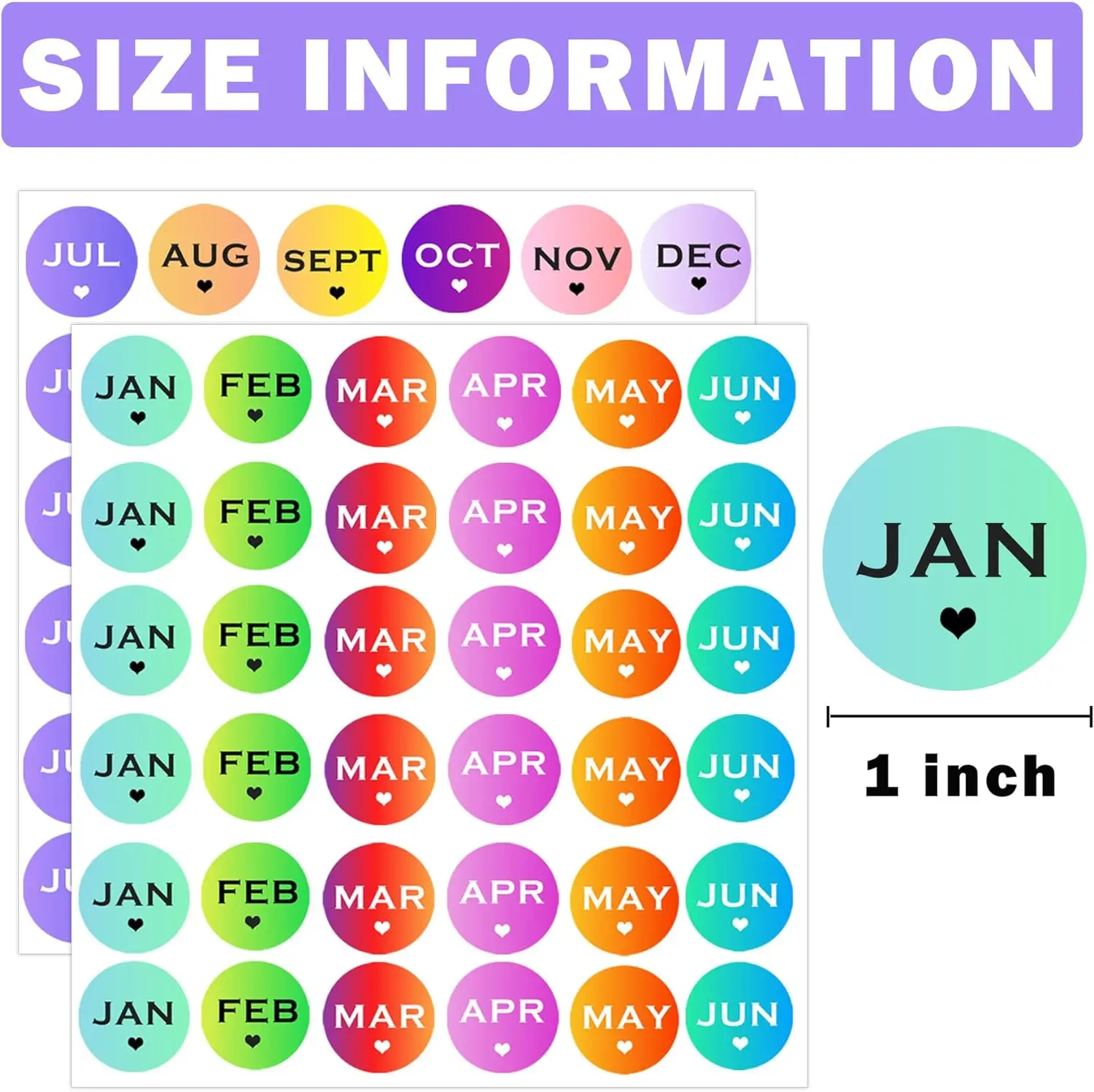 Month Stickers 1 Inch 12 Months of The Year Color Coding Label Colorful Calendar Month Name Tags 720pcs