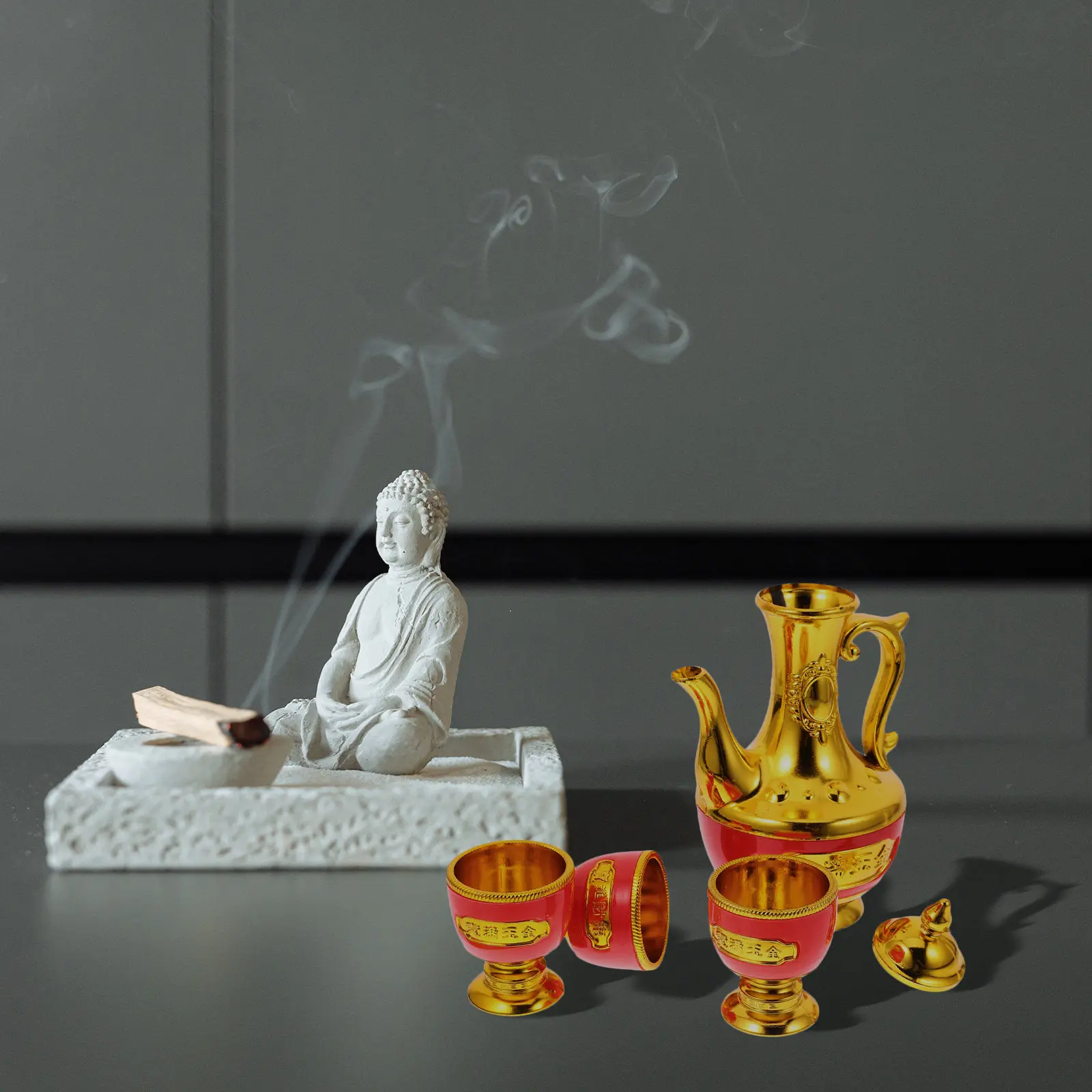 Gold-Plated Kettle Teapot Set Mini Chalice Goblets Water Offering Bowls Sacrificial Cups Tibetan Chinese Buddhist