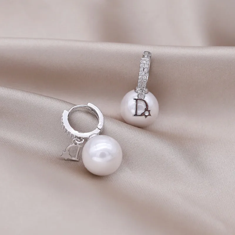 한국 스타일 레트로 진주 귀걸이, 고급스러운 고급스러운 분위기, D-레터 스타 라인 스터드, 귀걸이