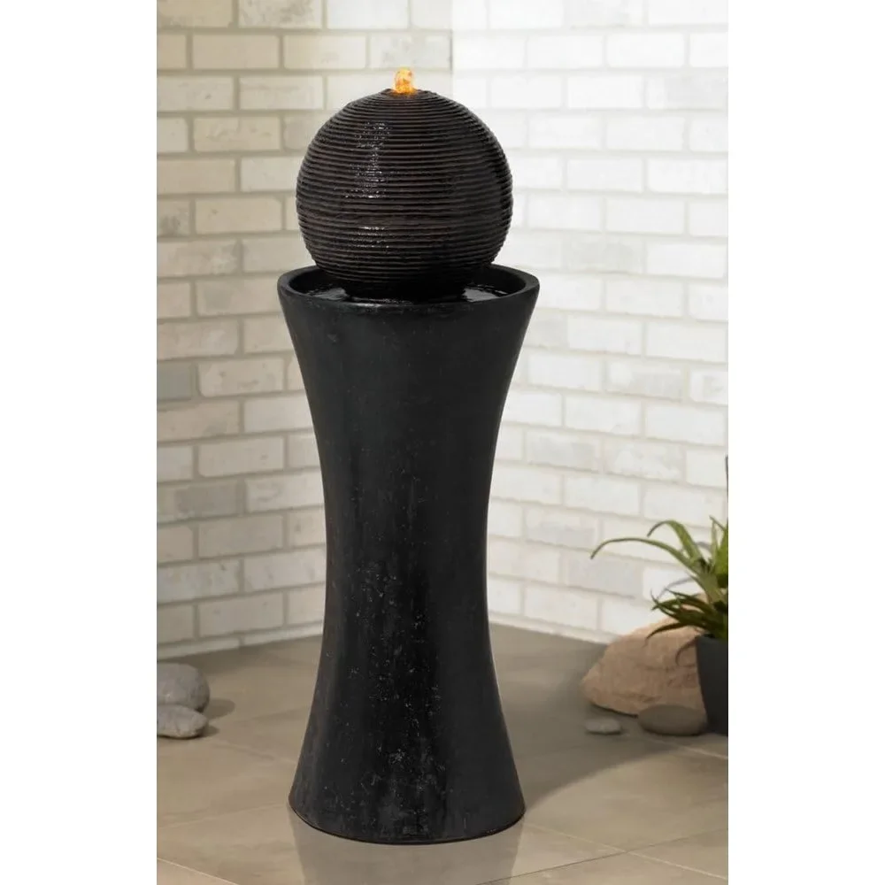 

Темная Сфера, современный дзен, уличный напольный водяной фонтан, Высота 30 дюймов, светодиодный светильник, барботер, стойка для сада, патио, заднего двора