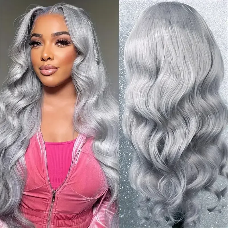 30 بوصة فضي رمادي الدانتيل شعر مستعار أمامي شعر الإنسان البرازيلي الملونة قبل قطعها 13x6 الجسم موجة الدانتيل أمامي خصلات الشعر المستعار الإنسان للنساء