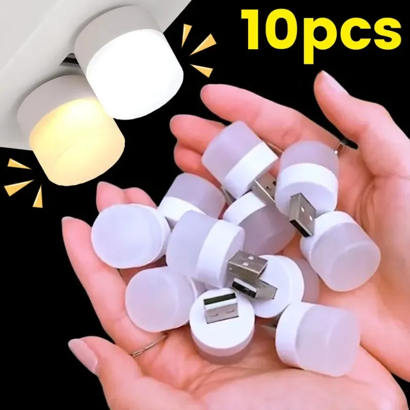 10/1Pcs USB LED Plug Lamp Warm White Eye Protection Mini USB Book Reading Light Computer Mobile Power Charging LED Night Light