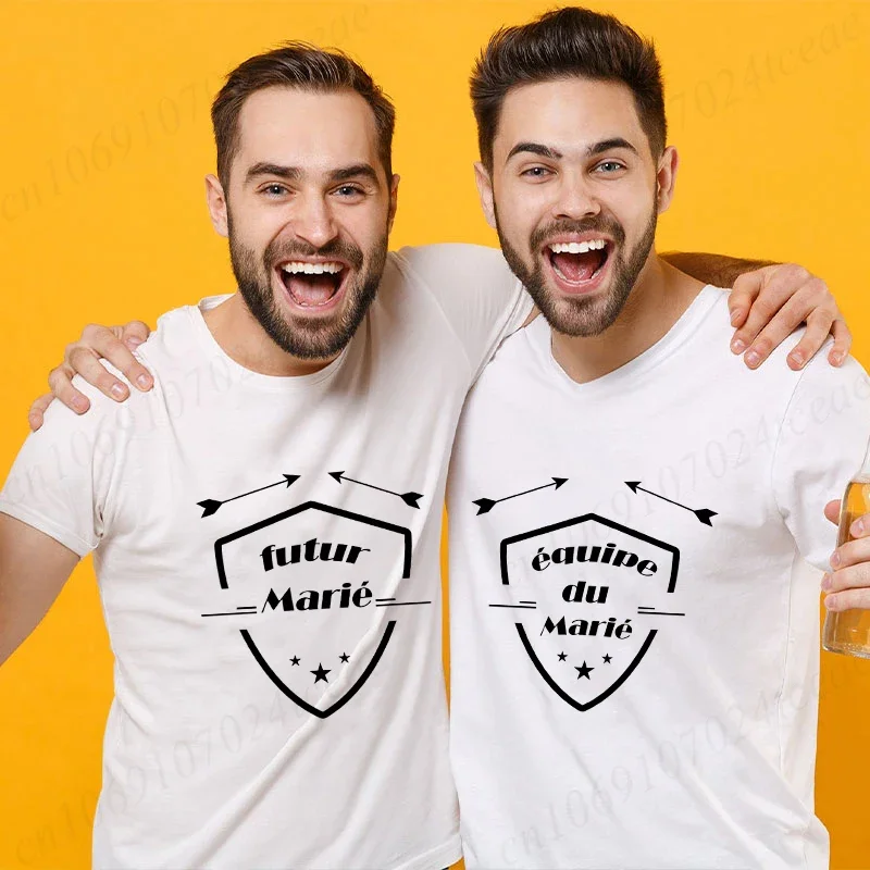 تي شيرت رجالي واحد وداعا لحفلات البكالوريوس فرقة فرنسية فريق Evg المستقبل العريس أفضل رجل تي شيرت الخطوبة والزفاف تي شيرت