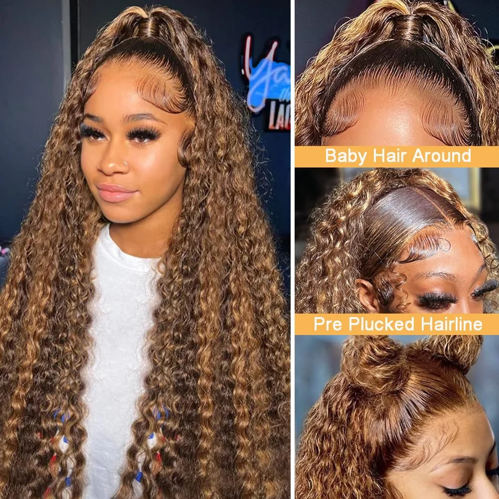 موجة عميقة الدانتيل الباروكة الأمامية 13x6 Hd الدانتيل الجبهة الباروكات مجعد موجة المياه باروكة من شعر طبيعي للنساء 13x4 تسليط الضوء على شعر مستعار بشري داكن