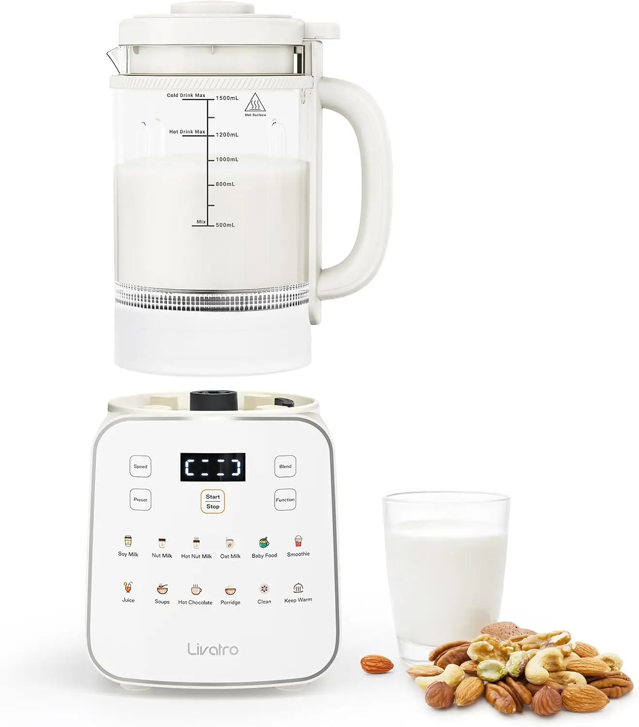 

12-in-1 Automatic Nut Milk Maker with 50.73oz Capacity, Detachable Design for Homemade Plant-Based Milks