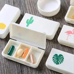 Pill Medical Kit Tablet Flamingo Cactus Leaf Pillbox Dispenser Dispensing Small kit Organizer Case with 3 Lattices 1PC