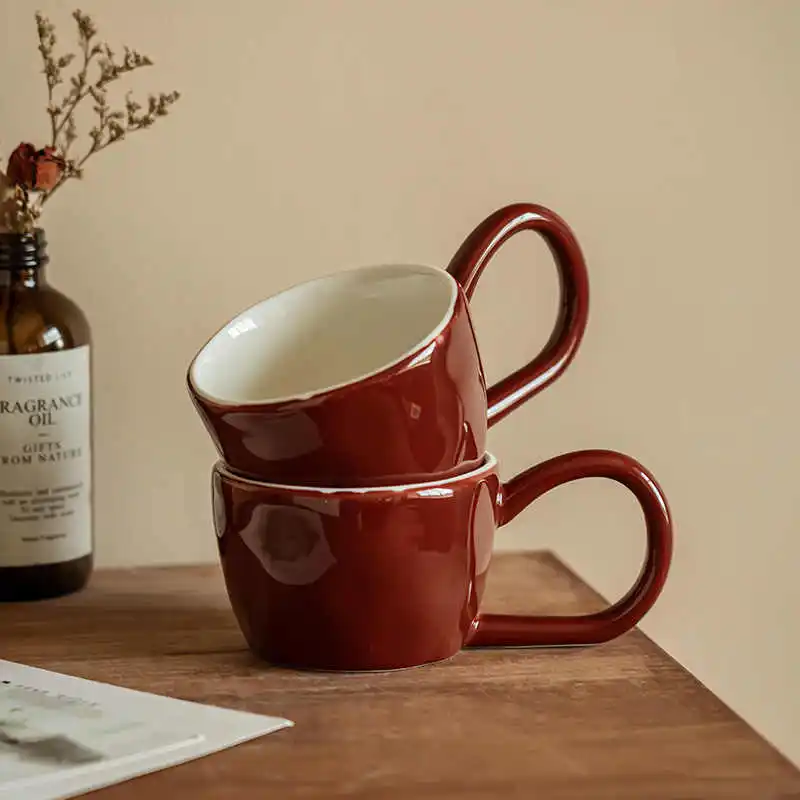 

300ml Creative Big Ears Handle Design Ceramic Mug Vintage Color Home Breakfast Couple Water Cup Afternoon Tea Coffee Mugs