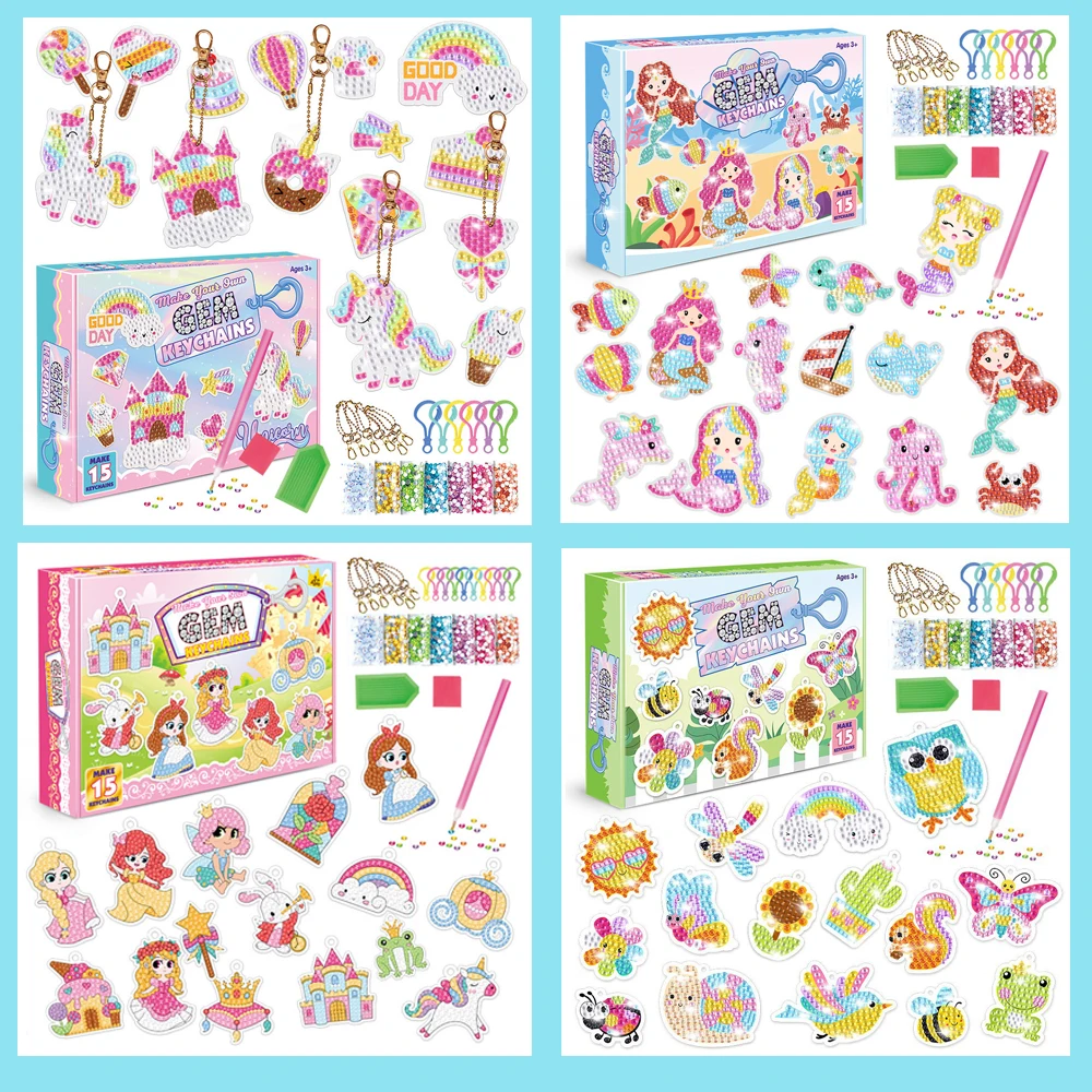 15 Full Diamond Keychains DIY Handmade Keychains Children's Diamond Painting Art Zipper Pendant Bag Pendant