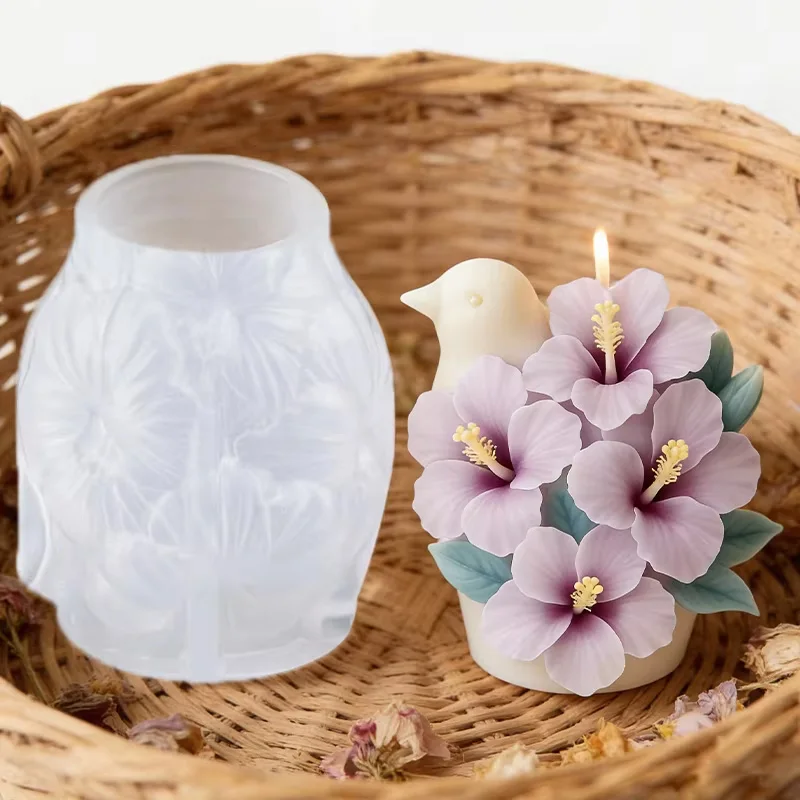 3D Flower Candle Silicone Mold for Wedding Valentine's Day Hibiscus Daisy Dahlia Tulip Vase Scented Aroma Soap Wax Ornament Mold - view 3
