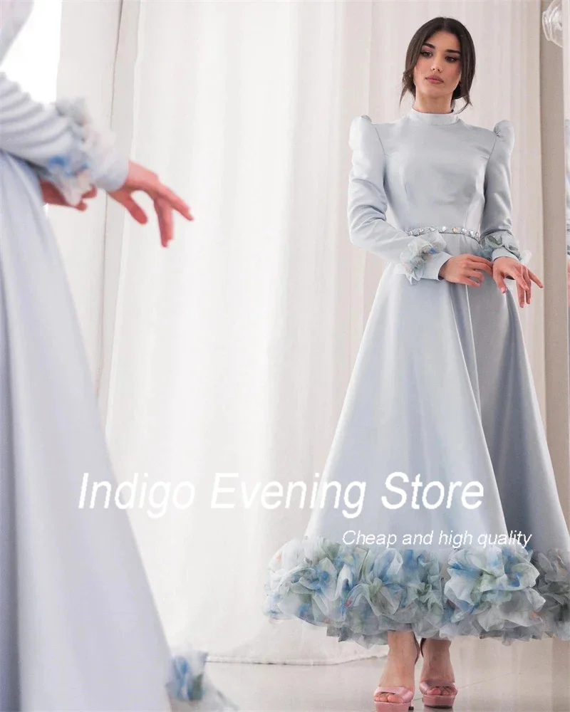 Indigo New Fashion Prom Dress O Neck Full Sleeves Crystal Women Formal Party Dress Robe De Soiree Femmes فساتين طويلة Customized