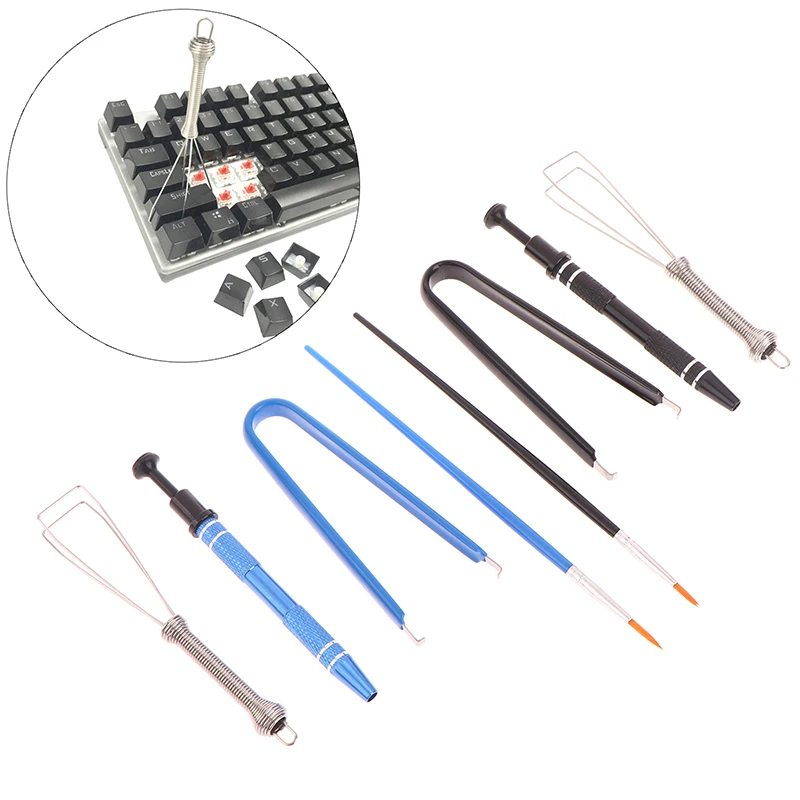 【1Set Keyboard Cleaning Tool Kit Metal Keycap Puller Stem Holder Switch Puller Lubrication Pen Lube Brush W/Storage Bag】