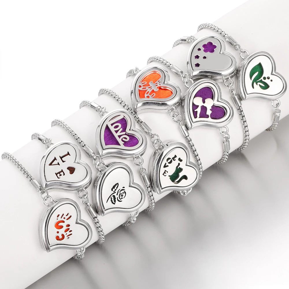 New Love Heart Shape Aromatherapy Bracelet Charm Aroma Diffuser Locket Bracelets Scent Perfume Essential Oil Diffuser Bracelet