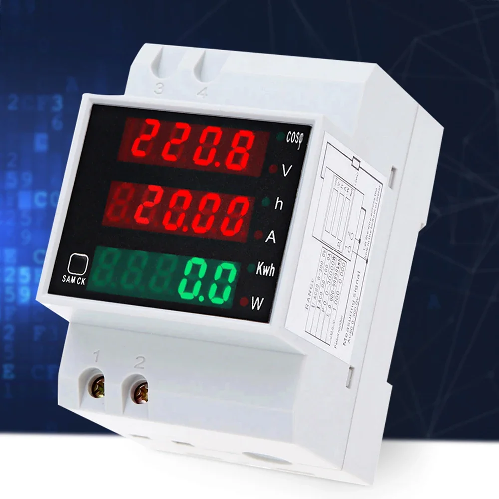 AC80-300V 100A Multi-functional Digital Din Rail Current Voltage Power Factor Meter Ammeter Voltmeter