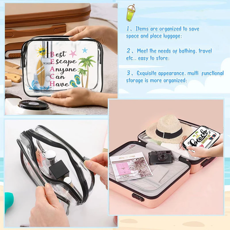 HUA HUA Waterproof Transparent Cosmetic Bag Convenient Portable Large Capacity Storage Bag PVC Material Easy To Carry Wash Bag