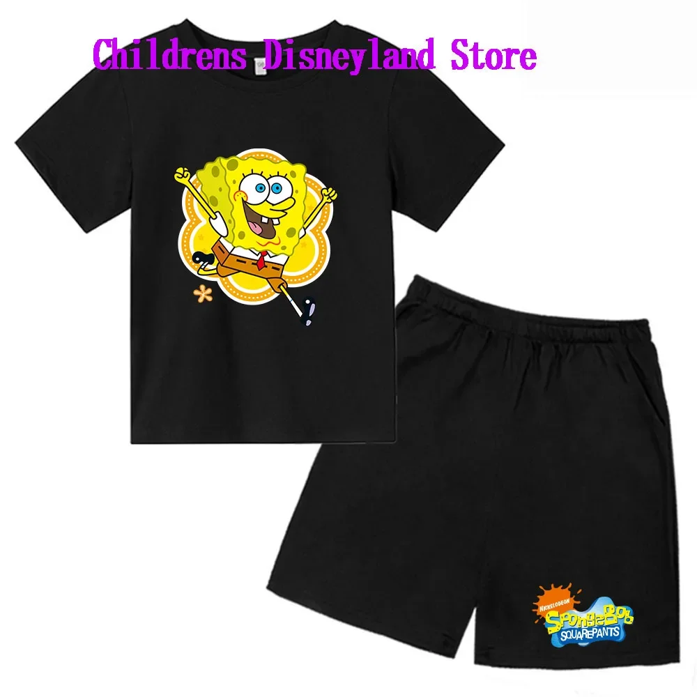 Spongebob Squarepants Spring And Autumn Children's Wear Boys And Girls T-shirt Set 2-piece Anime t shirt Sportswear Shorts boys