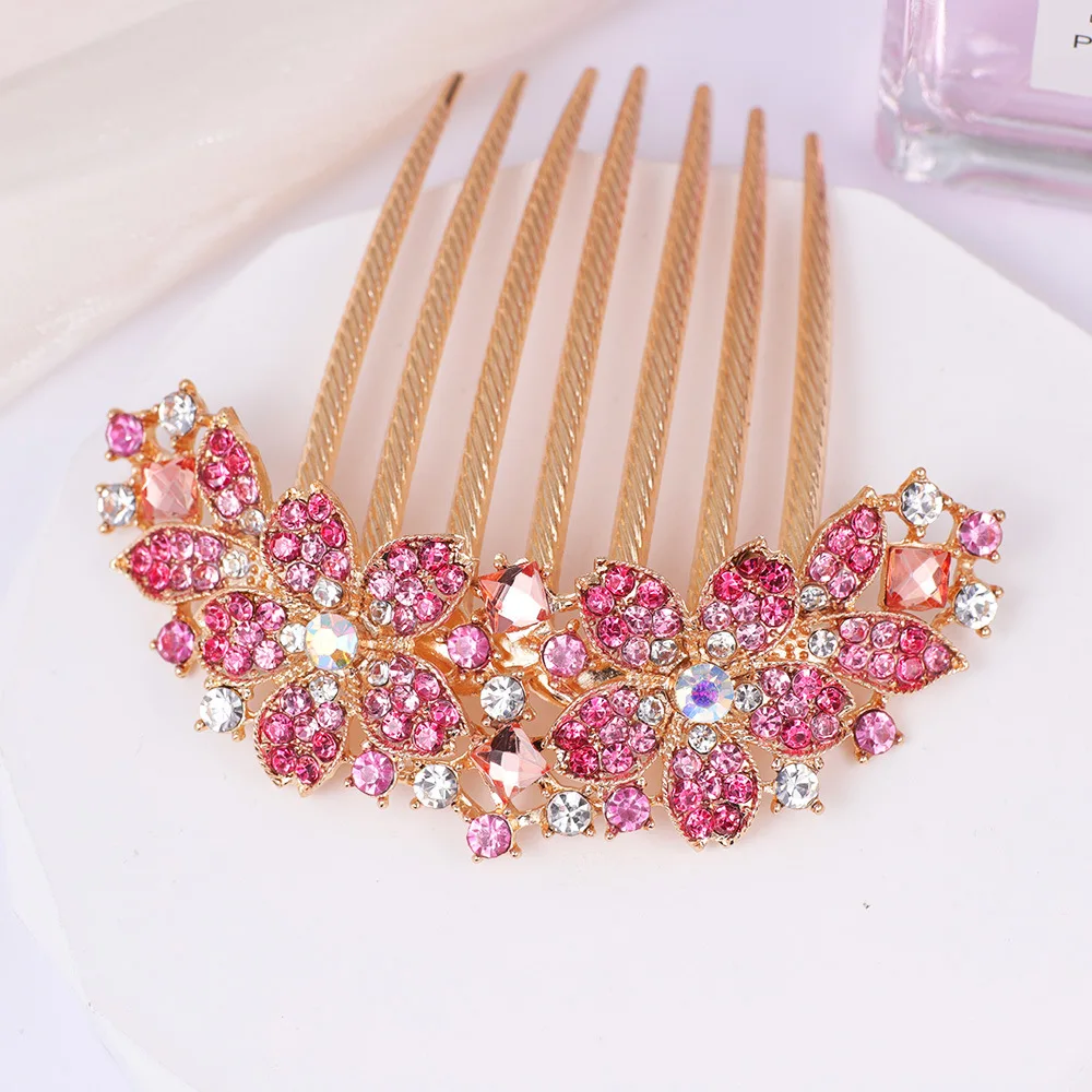 Horquilla de siete dientes con flores a la moda, accesorios para el cabello de novia para mujer, peine de aleación de lujo Retro, tocado para mamá, regalo