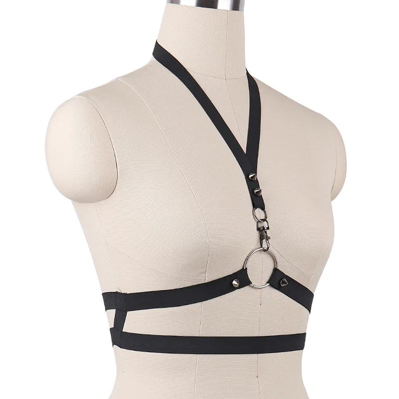 Harnais de corps Sexy des années 90, soutien-gorge Cage, haut court pour femmes, harnais de Bondage noir Rave, gothique, fétiche, pôle danse, robe de Bondage