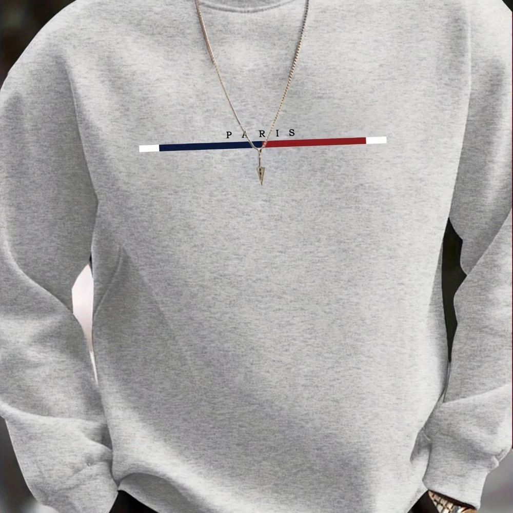 

Men's Autumn and Winter Casual Sportswear Loose Oversized Parisian Print Cashmere Warm Pullover Round-neck Long-sleeved Sweatshi