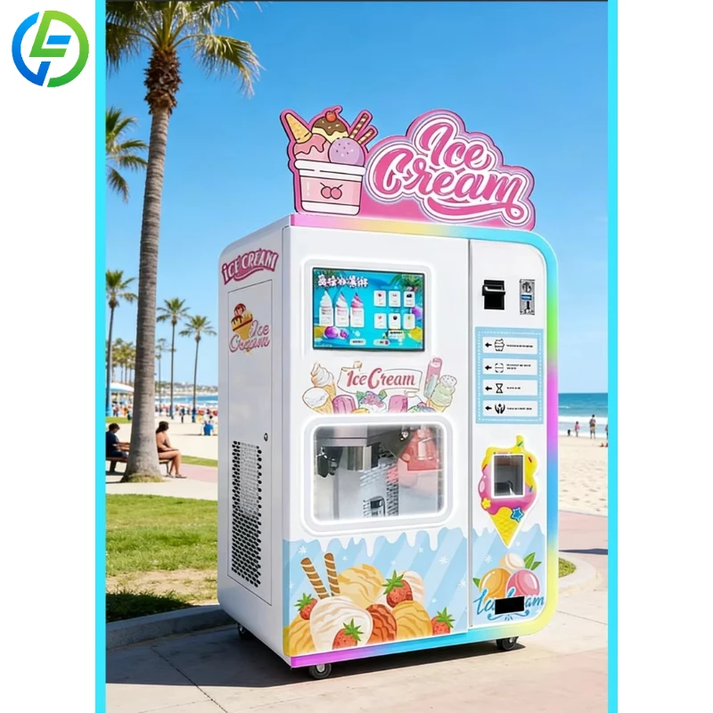 Customized Double-cylinder Soft Ice Cream Vending Machine Touchscreen Credit Card QR Code Multiple Options 150-200 Pcs Capacity
