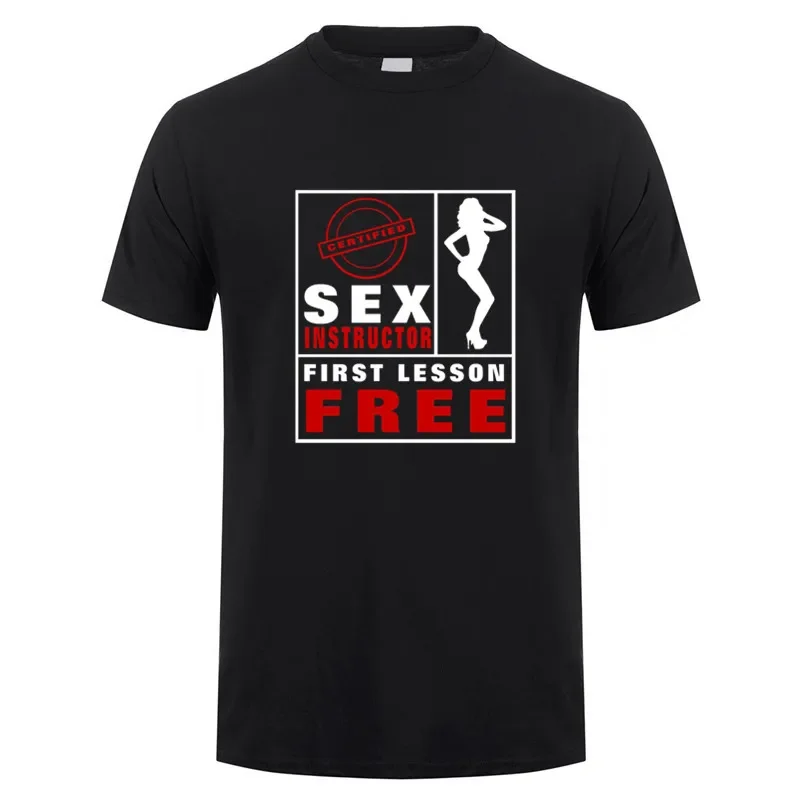 Sex Instructor First Lesson Summer Men Short Sleeve Funny Humour Joke Cotton heavyweight style tops outfits fashion Round neck