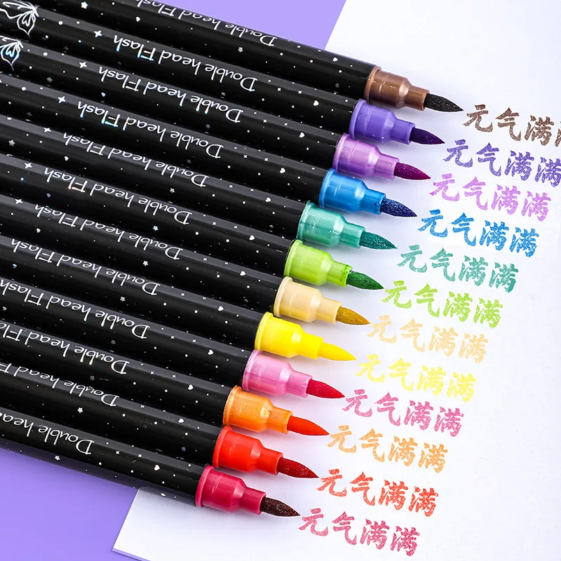 أقلام طلاء أكريليك لامعة برأسين 48/6 ألوان سباركلي ولامعة لطلاء الصخور والحجر والسيراميك والزجاج والخشب والنسيج #2