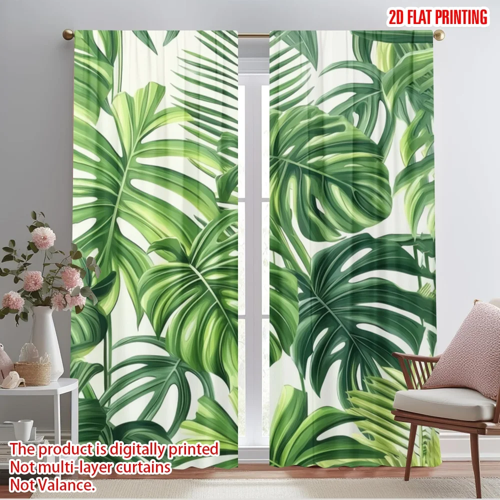 2pcs,2D plane printing Curtains Digital Printed Tropical Vibes (2) 100% Polyester (without rod) All Seasons Use for Living Room,