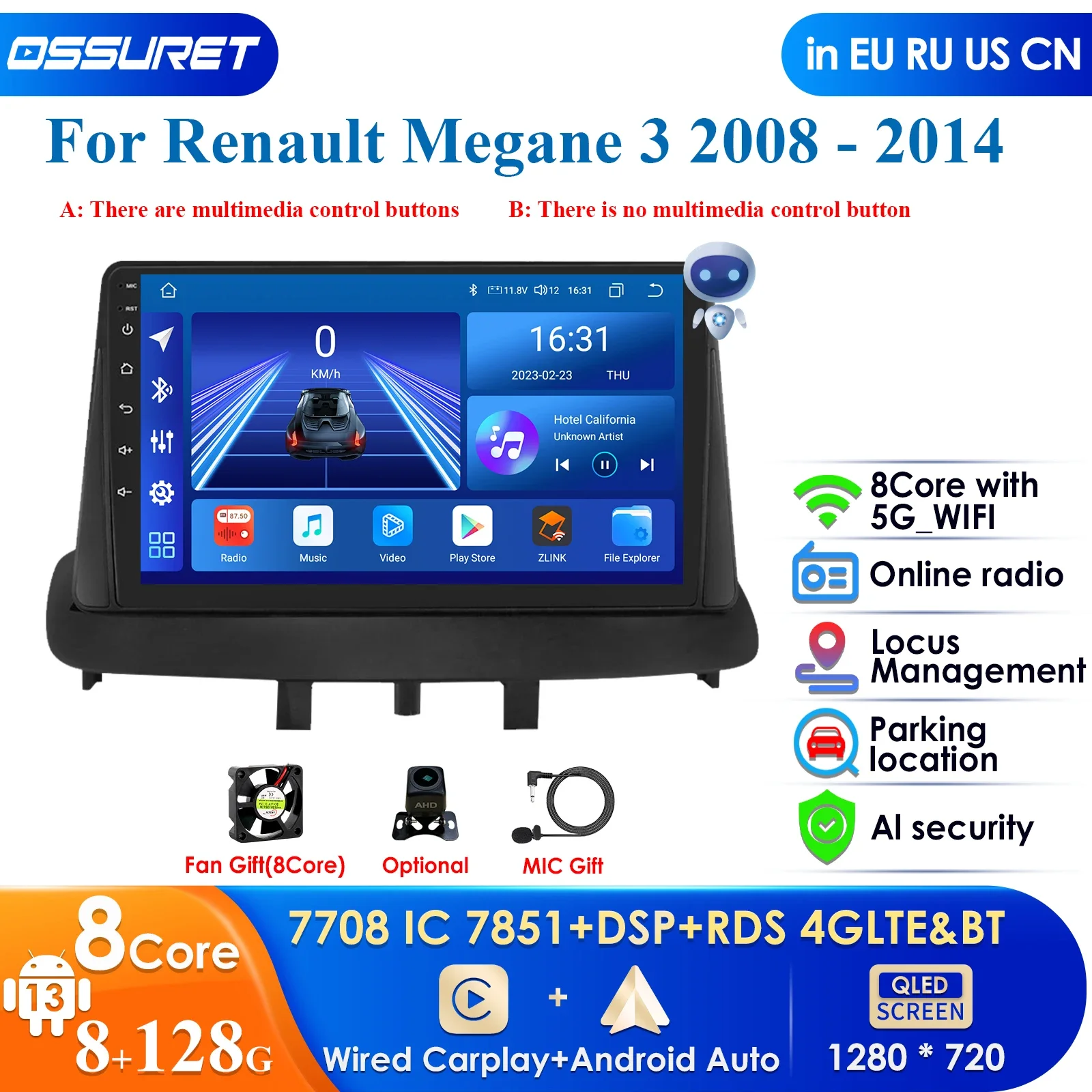 

Android 12 Car Radio for Renault Megane 3 Fluence 2008-2014 Samsung SM3 Multimedia 2Din 4G WIFI GPS Navigation Carplay Head Unit