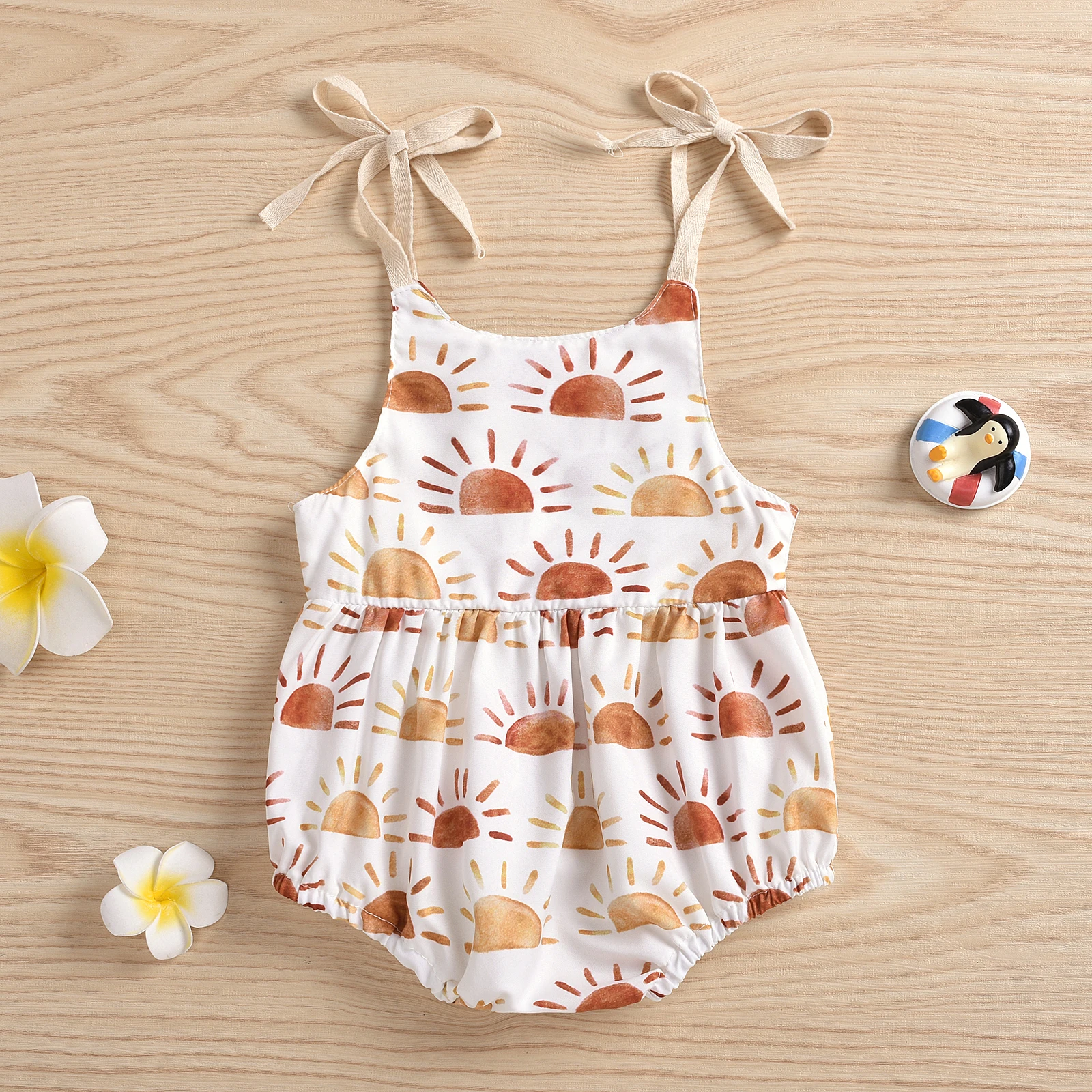 

Spring Summer Season Unisex Baby White Printed Gold Half Sun Triangle Camisole Hoodie