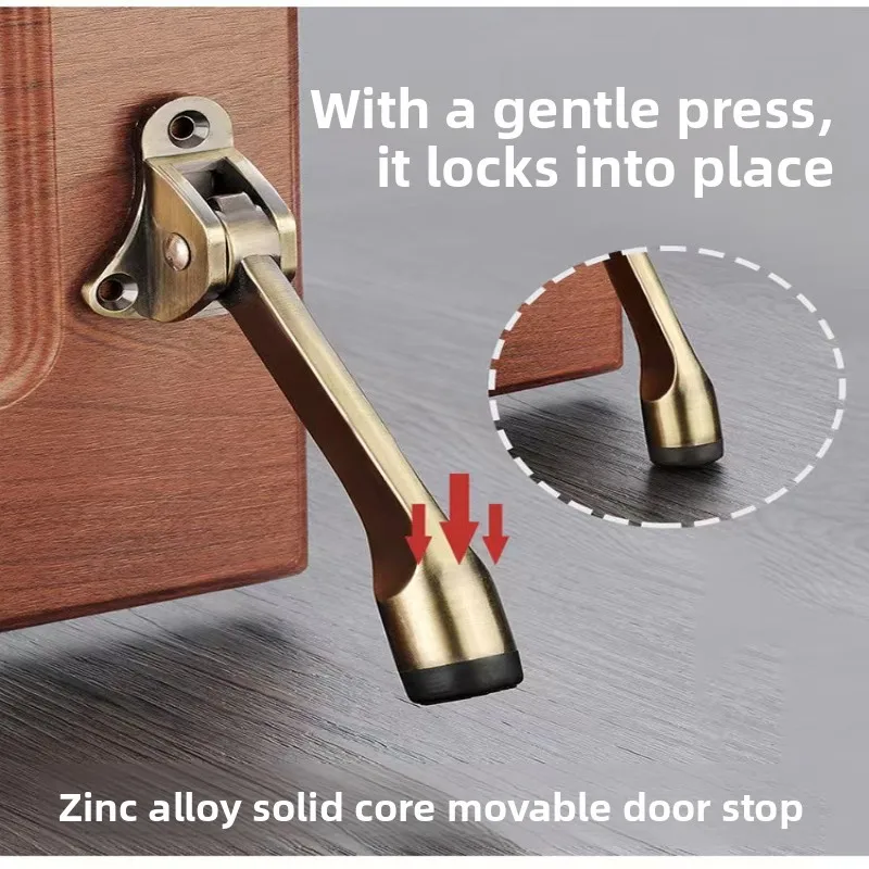 Zinc‑Alloy Thickened Foot‑Operated American Style Door Stop Rubber Fixed Hardware Fitting Movable Household Gate