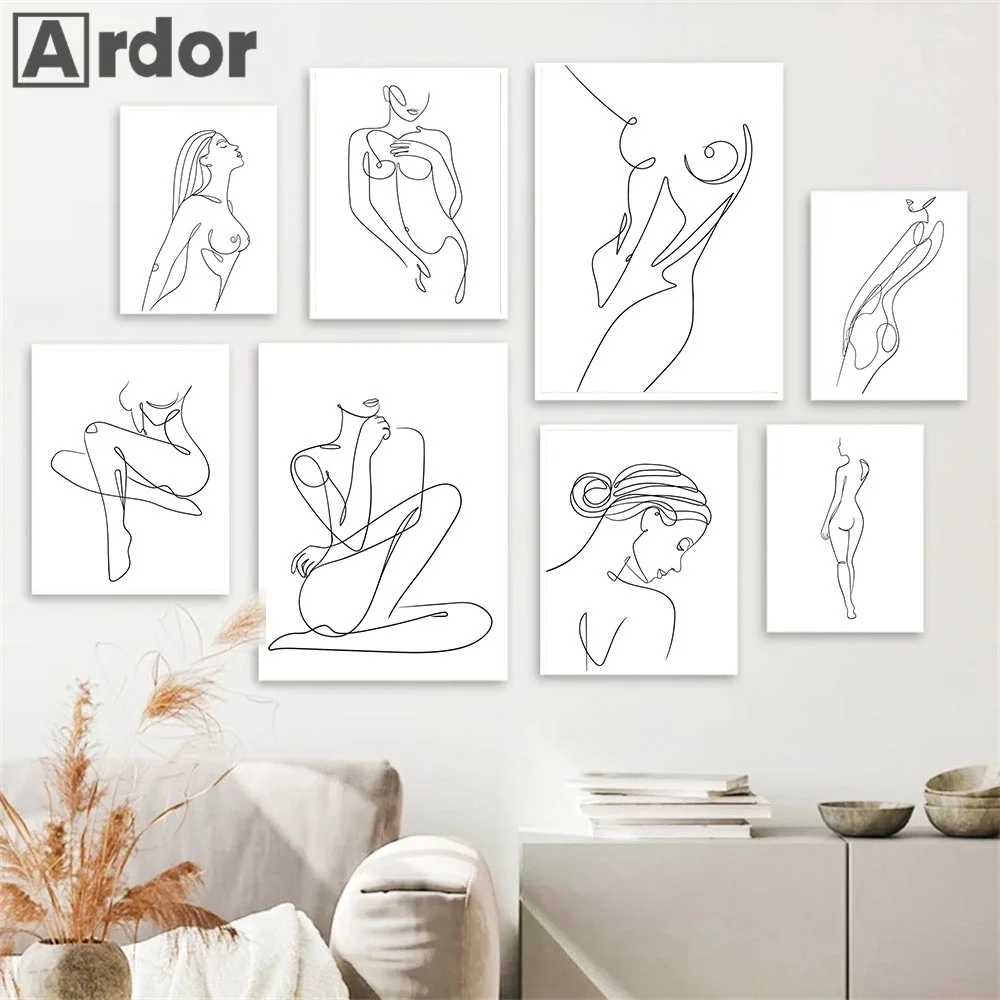 

Abstract Female Nude Line Canvas Painting Sexy Woman Body Wall Art Poster Nordic Print Minimalist Picture Living Room Home Decor