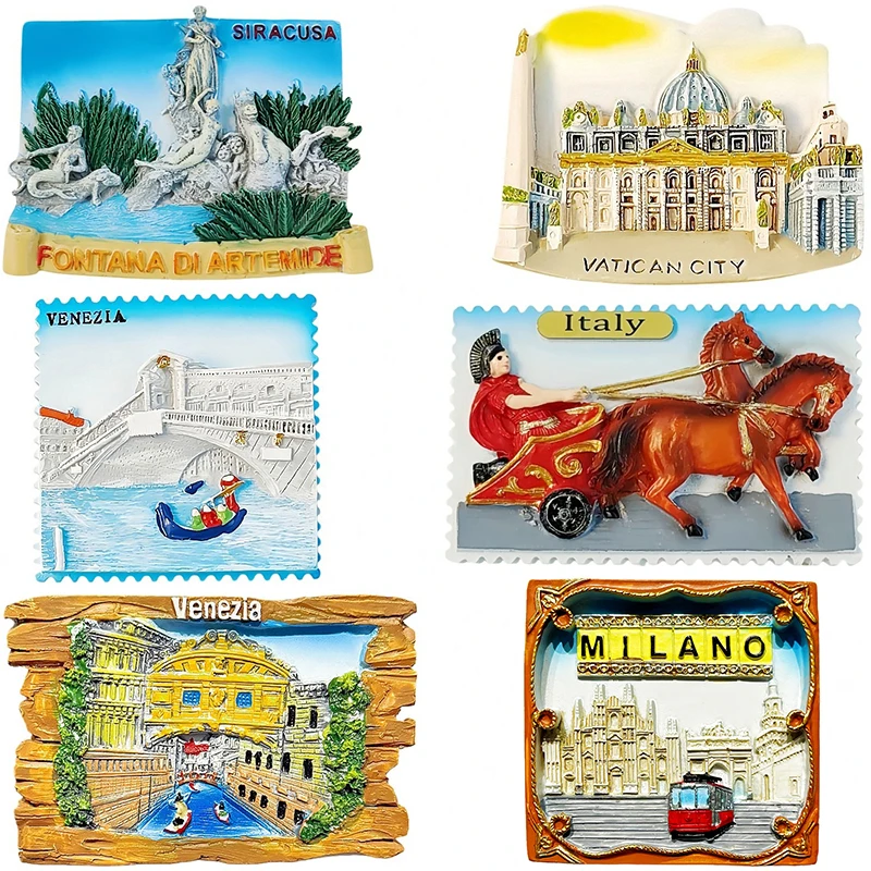 Imanes de nevera italianos, Siracusa romana, Venecia, Milán, Vaticano, recuerdo de viaje europeo, pegatina para refrigerador, regalos de decoración del hogar