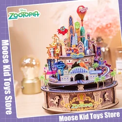 Anime Disney Zootopia Music Box 3D Solid Puzzle Toys Wooden Assembly Toy Anime Figurines Judy Hopps Music Box Gifts For Children