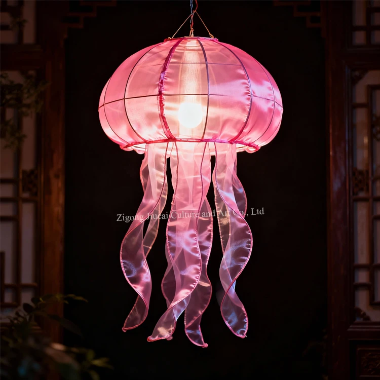 Custom Jellyfish Lantern Glowing Marine Silk Lantern Aquarium Decor Ocean Theme Thanksgiving Party Beach Wedding Waterproof