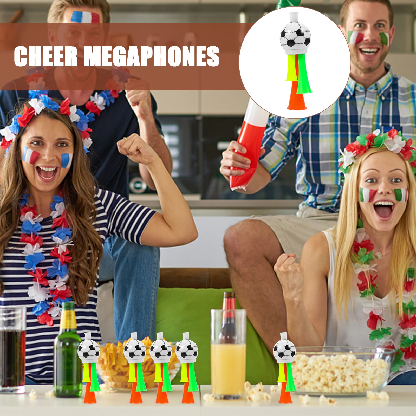 

10pcs Football Horn Soccer Fans Trumpet Noise Maker Party Favor Bright Color Sturdy Plastic Cheer For Kids Family Friends